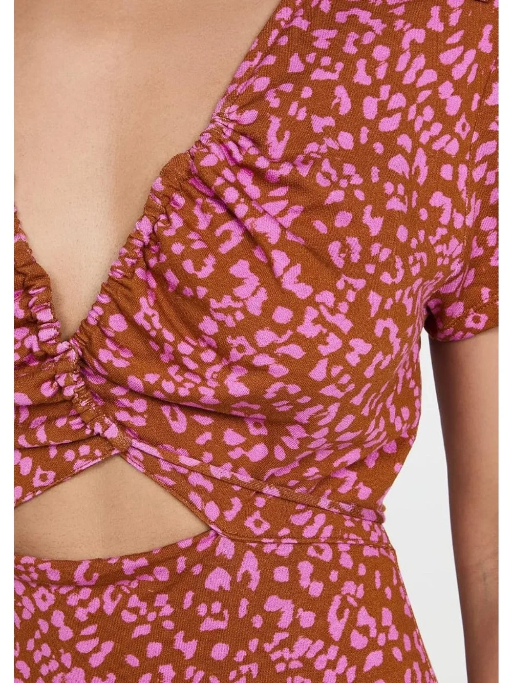 Free People Marsaille Mini Dress Rust Pink Cutout Ruched Size Large